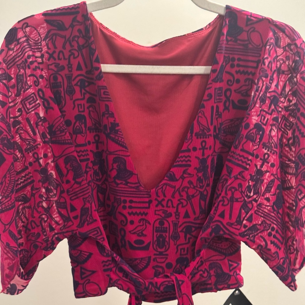 BLACKMILK Hieroglyphics Jewel Sheer KIMONO TIE TOP! Size XL